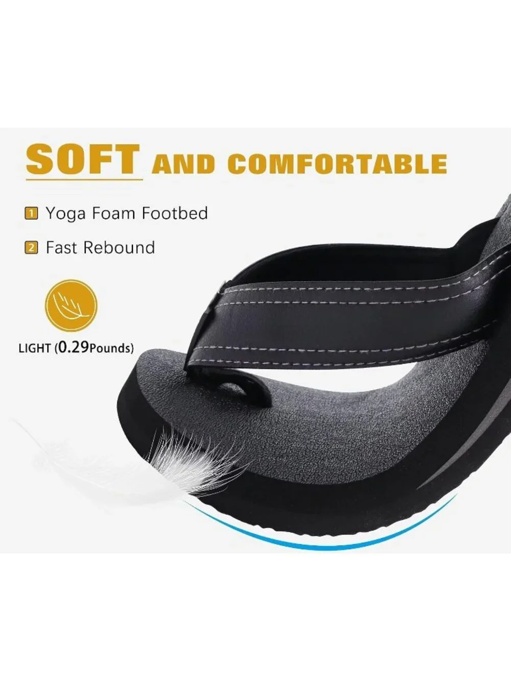 Men's Black Yoga Mat Leather Flip Flops Slip On Indoor Outdoor Sandal Slipper
